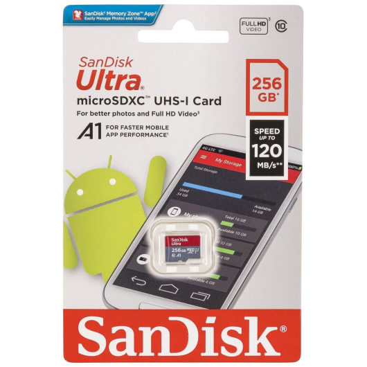 Карта памяти microSD 256Gb SanDisk, Ultra, UHS-I R 150MB/s