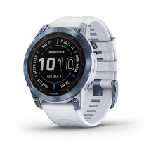 Умные часы Garmin FENIX 7 Sapphire Solar титановый синий минерал DLC с белым ремешком