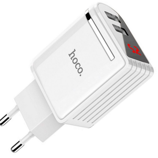 Сетевое зарядное устройство Hoco C39A USB Fast Charger 12W c LED дисплеем Белое