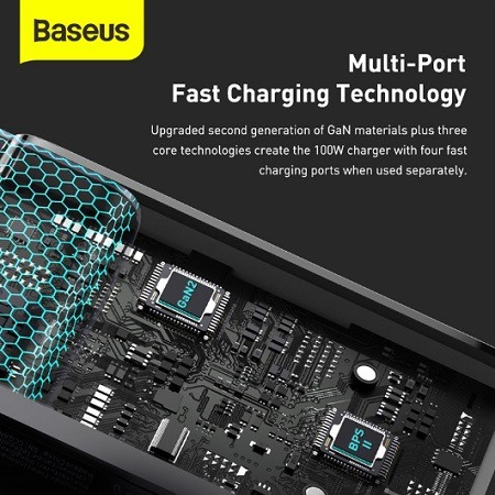 Сетевое зарядное устройство Baseus GaN2 Pro 2*USB+2*TYPE-C, 100W черное